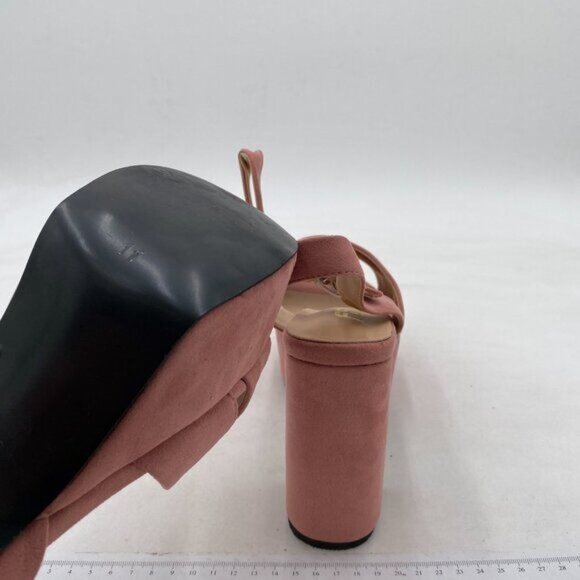 FSJ Pink Peep Toe Chunky High Heels Platform Sandals Ankle Strap Velvet Shoes - Picture 6 of 8